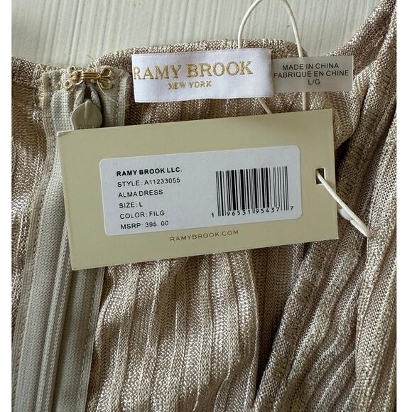 Ramy Brook NWT Alma Gold Metallic Ruched Bodycon Mini Dress Sleeveless sz L/XS - Picture 9 of 16